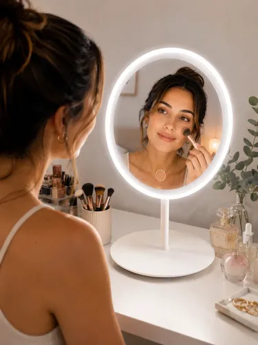 Espejo De Maquillaje Aro Led Regulable Recargable Y Portable