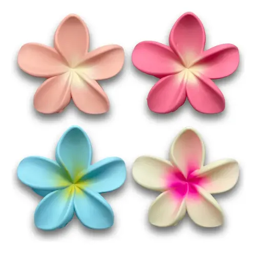 Pack Broches Hebilla De Pelo Flor Hawái Mate En Degrades X4 Rosa/fucsia/celeste/blanco