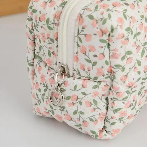 Neceser Acolchado Floral Para Maquillaje Y Accesorios