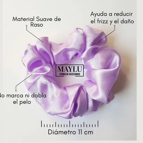Scrunchies colitas para el pelo, Antifrizz de raso lisa Lila