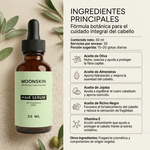 Serum Capilar Moonskin Jojoba Ricino Brillo Cabello 30ml