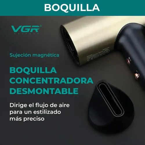 Secador De Pelo Profesional Vgr V-441 1400w 4 Temperaturas Negro Y Dorado