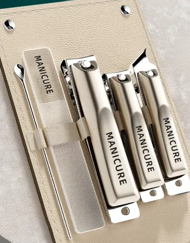 Kit Manicura 5 Pzs Beige Cortaúñas Oblicuo Uso Diario