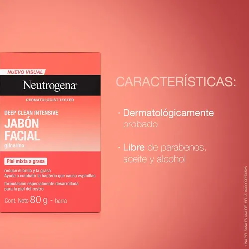Jabón Facial En Barra Neutrogena Deep Clean Intensive 80g Momento De Aplicación Día/noche Tipo De Piel Mixta A Piel Grasa