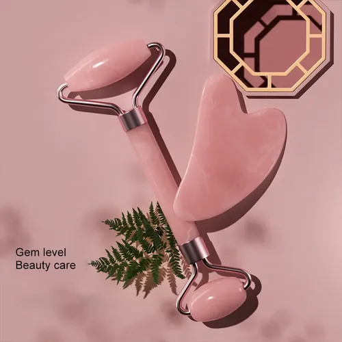 L Rodillo Facial Y Piedra Gua Sha De Cuarzo Rosa