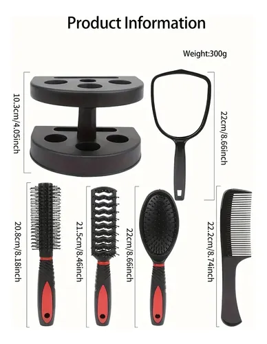 Kit 5 Cepillos Y Peines Para Cabello Con Base