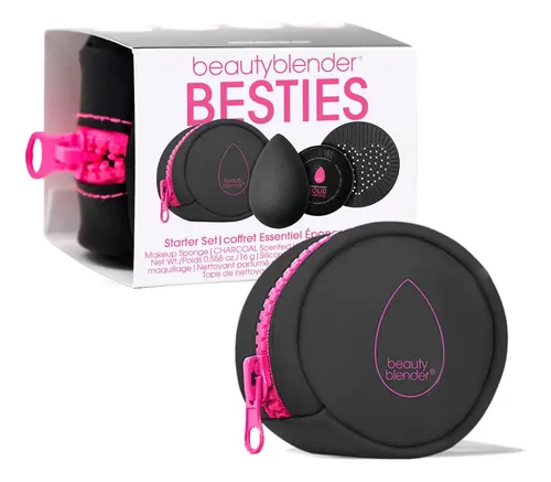 Set Esponja Maquillaje Negra Con Limpiador Carbón Vegano