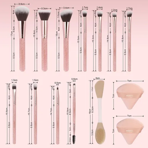 Set De Brochas De Maquillaje Hedivia 14 Unidades Rosa