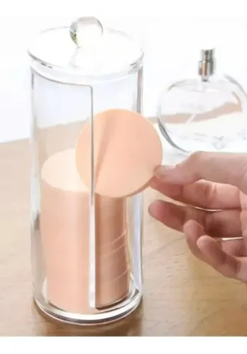 Porta Discos De Algodón Acrílico Compacto Para Cosméticos