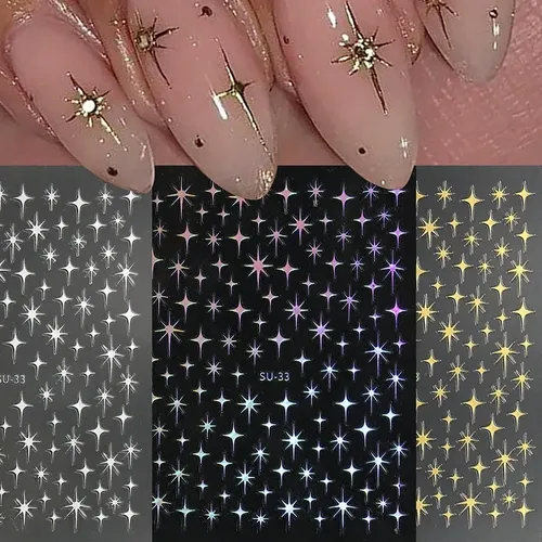 5 Pegatinas De Metal Con Forma De Estrella Láser For Uñas,