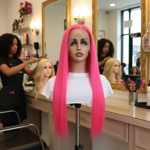 Peluca Lace Front Adiolacba Premium Símil Natural 70 Cm Tamaño De La Base Regulable Tono Fucsia Neón