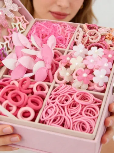 Set 540 Piezas Hebillas Y Gomitas Para Pelo Rosa Claro