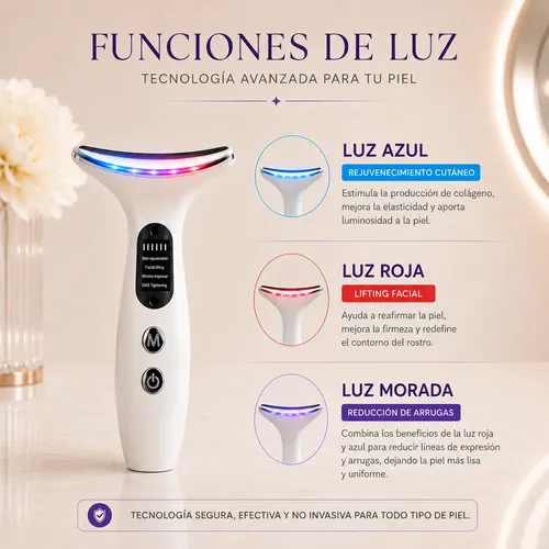 Masajeador Facial Y Cuello Ems Led Calor Con Serum Colágeno