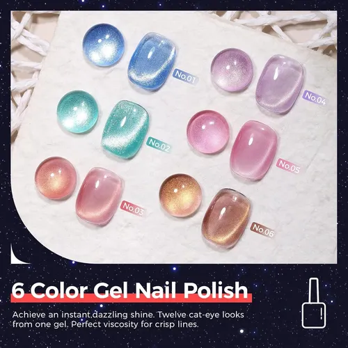 Kit Esmalte Gel Ojo De Gato Gellaktik 6×7.5ml Sin Base