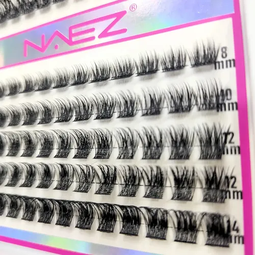Kit De Pestañas Cluster Naez 2 Estilos Largos Mix Negro Bc2666 W02 + T50 Grosor 0.07 Largos Mix De 8 A 14 Mm