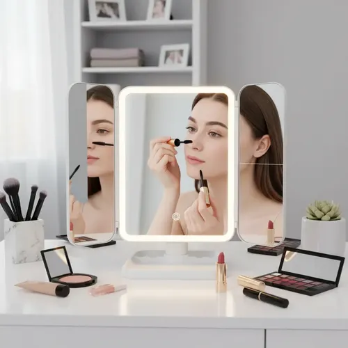 Espejo Triple Con Luz Led Maquillaje Makeup Usb Recargable
