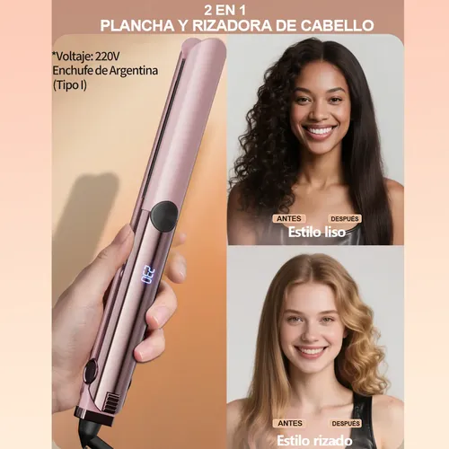 Plancha De Cabello Alisador Y Rizador 2 En 1 Cerámica 15temp