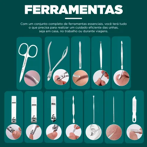 Kit Manicure Portátil Estojo 12pcs Conjunto Alicate Cortador