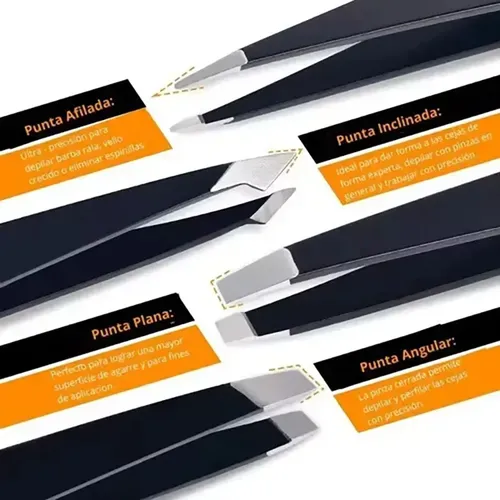 L/x Set 6 Pinzas Y Tijeras Para Cejas Con Estuche Negro Lisa