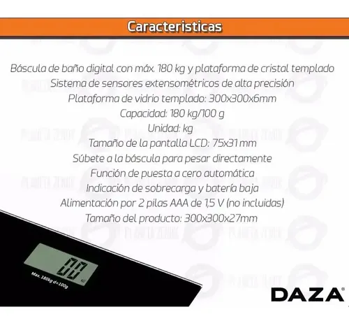 Balanza De Baño Digital Daza Pantalla LCD Vidrio Templado 180kg Negro