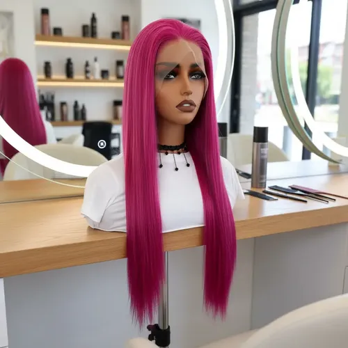 Peluca Lace Front Adiolacba Premium Símil Natural 70 Cm Tamaño De La Base Regulable Tono Magenta Intenso