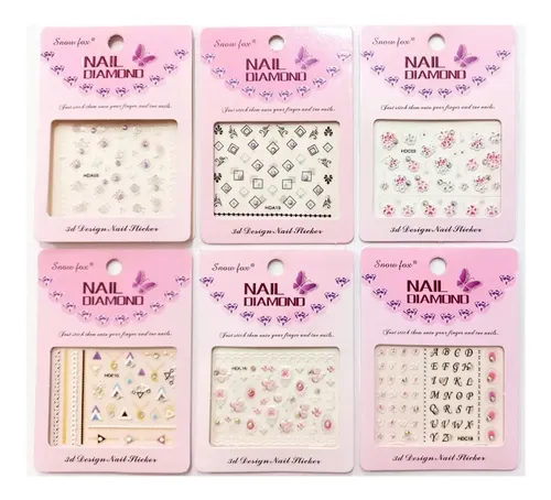 Sticker Para Uñas Diamond 3d Manicura Pack 10 Planchas