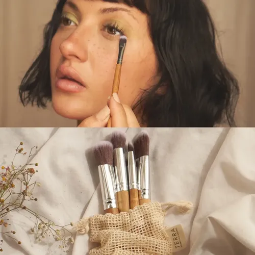 Set De 6 Brochas Maquillaje De Bambú Terra Cosmética Natura Color Marrón