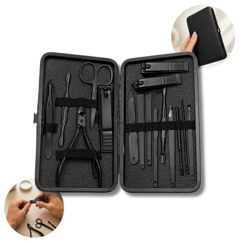 Kit de Manicura y Pedicura WAFFY de 16 Piezas con Estuche, Cortaúñas y Tijeras