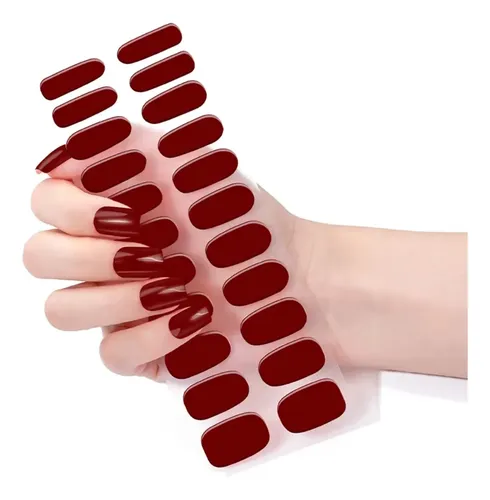 Tiras De Uñas de Gel Premium 22u Autoadhesivas – No Necesitan Lámpara Uv – Bordó Profundo