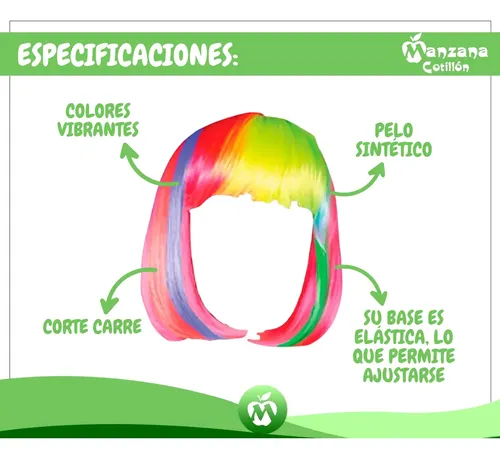 Combo X12 Peluca Carre Multicolor Cotillon Carioca Disfraz