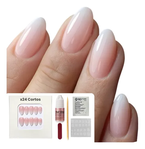 Press On Almendra Baby Boomer 24 Uñas Postizas Autoadhesivas
