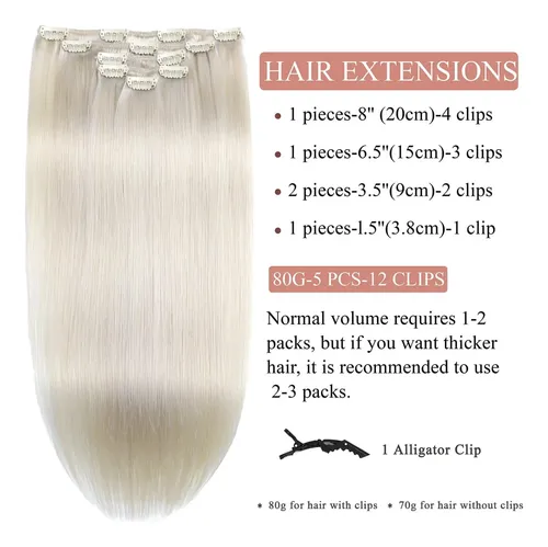 Extensiones De Cabello Natural Rubio Platino 56 Cm, 80g