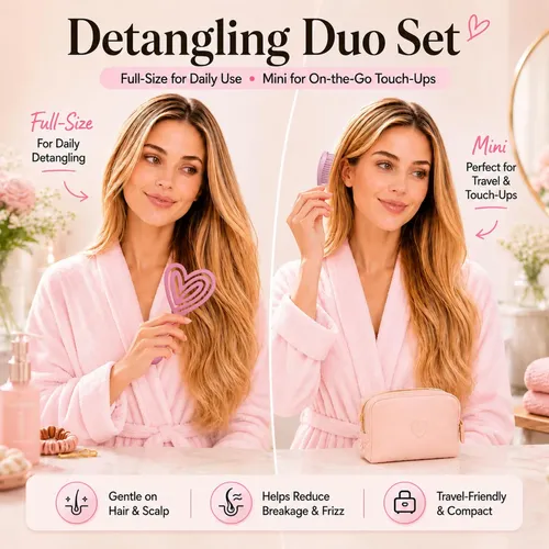 Cepillo Para Cabello Biofriendly Set Rosa Grande Y Mini