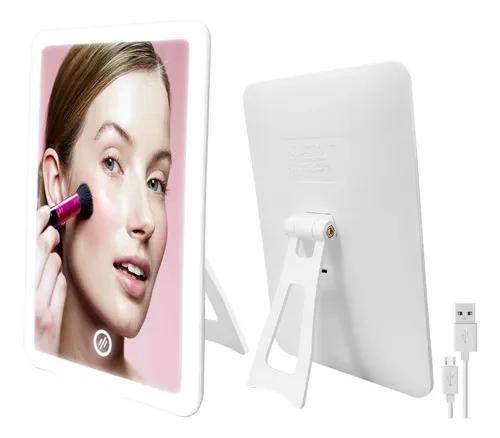 Espejo Luz Led Tactil Cuadrado LIBERCAM RESP-10 Maquillaje Carga Usb Color Blanco