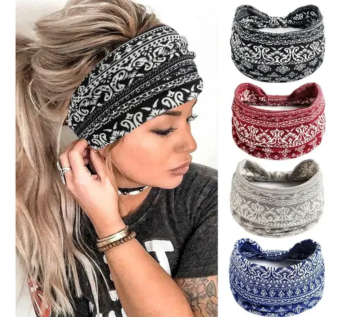 4 Piezas Diadema Mujer, Bohemias Estampado Cintas De Pelo