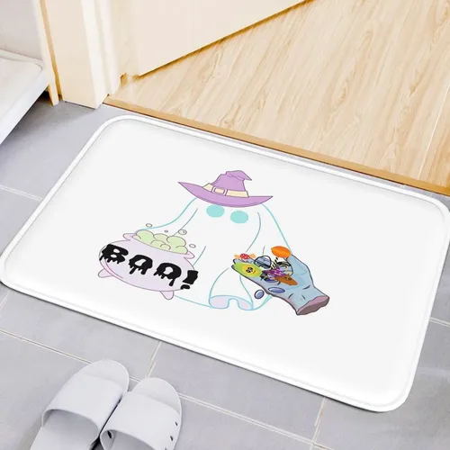 Adorable Espectro Con Un Sombrero Morado Que Va De Puerta En