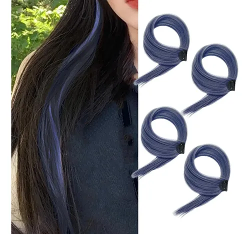 4 Pelucas Teñidas De Orejas Colgantes, Azul Profundo