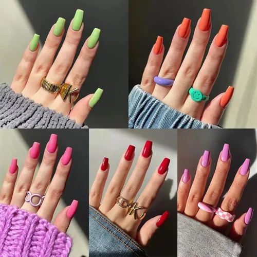 Uñas Press On Veluna Coffin Mediana 24u Reutilizables Naranja Coffin 24u