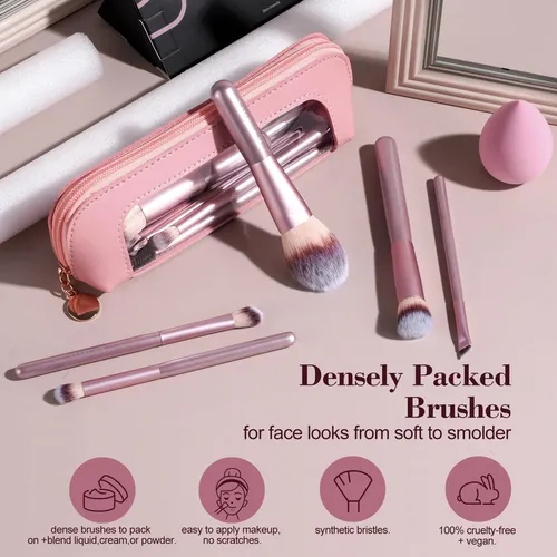 Set De Brochas De Maquillaje Bs-mall 15 Unidades Rosa Dorado