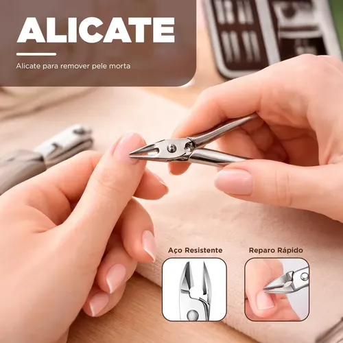 Kit Manicure Portátil Estojo 12pcs Conjunto Alicate Cortador