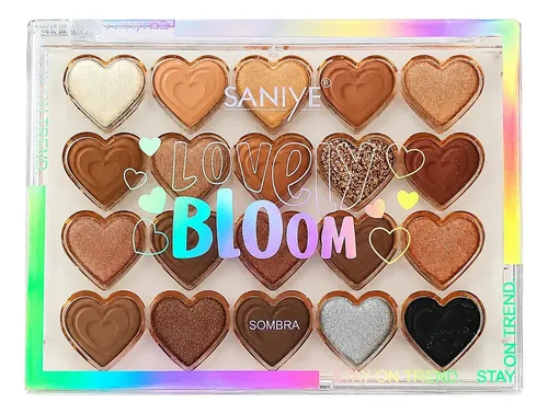 Paleta Sombras Saniye Lovely Bloom Corazones Glitter Matte Tono 01. Rosa