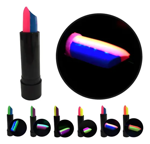 Labial Bicolor Fluo Glow Pinta Cara Maquillaj Brilla Luz Uv Color Turquesa – Fucsia