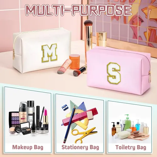 Bolsa De Maquillaje Topeast Preppy Chenille Con Letras, Colo