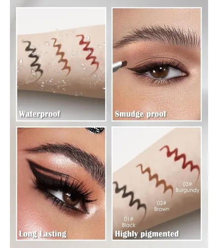 Lápiz Delineador De Ojos Gel, Waterproof, 3 Colores, Largo