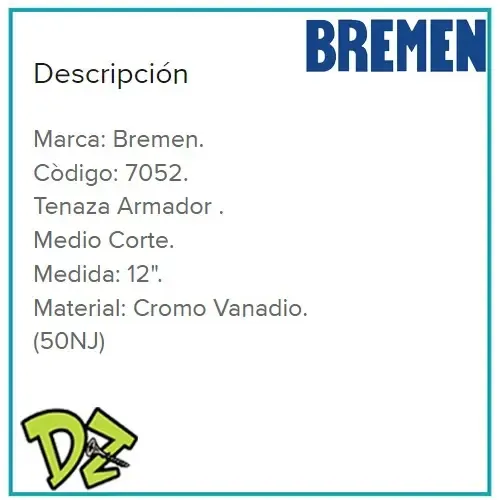 Pinza Tenaza Armador Medio Corte Bremen 12 PuLG 300mm  7052