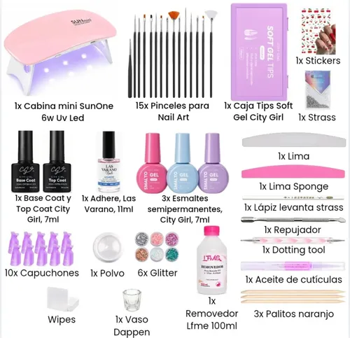 Kit Para Uñas Soft Gel Completo Cabina Uv Led Profesional