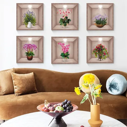 6 Hojas De Calcomanías 3d De Jarrones Y Orquídeas Pvc A