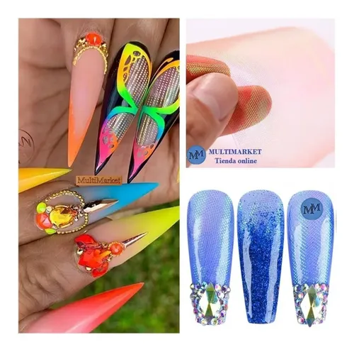 Seda Metalizada Organza Holográfica Malla Red Nail Art 3d
