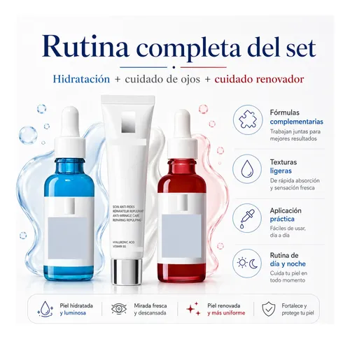 Kit Skincare Facial 2 Sérum Hidratante Renovador Crema Ojos