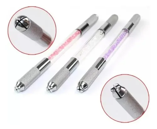 Tebori Pluma Microblading Doble Puntas Mango Glitter Acero